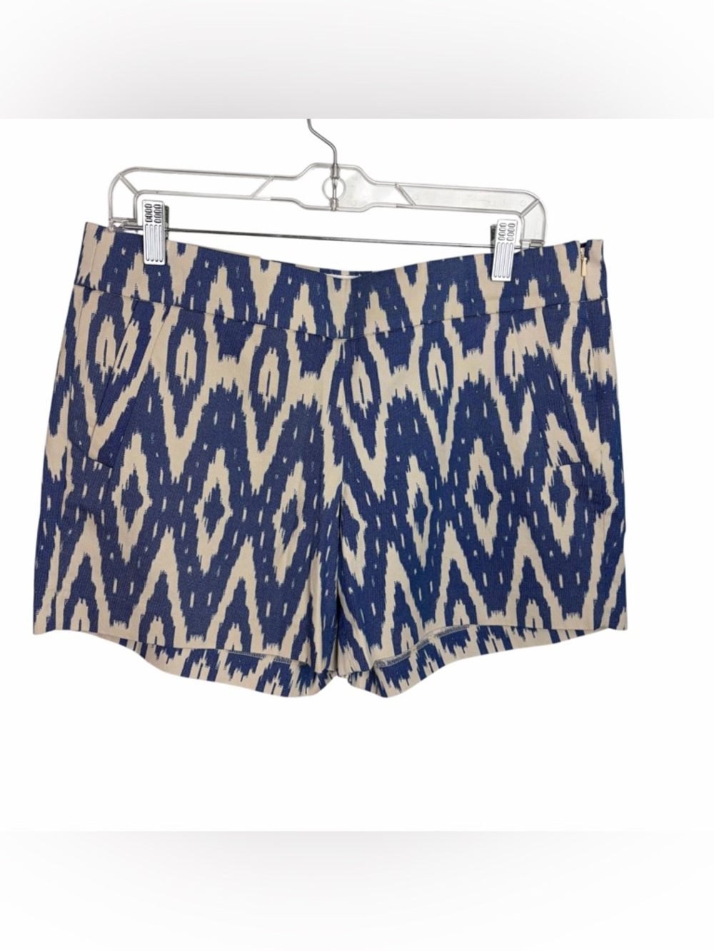 New J. Crew Chino City Fit Blue/Ivory Ikat Geometric Side Zip Shorts, 8